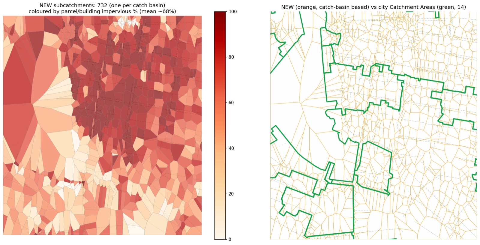 Parcel-shaped subcatchments in downtown Victoria, following real lot lines